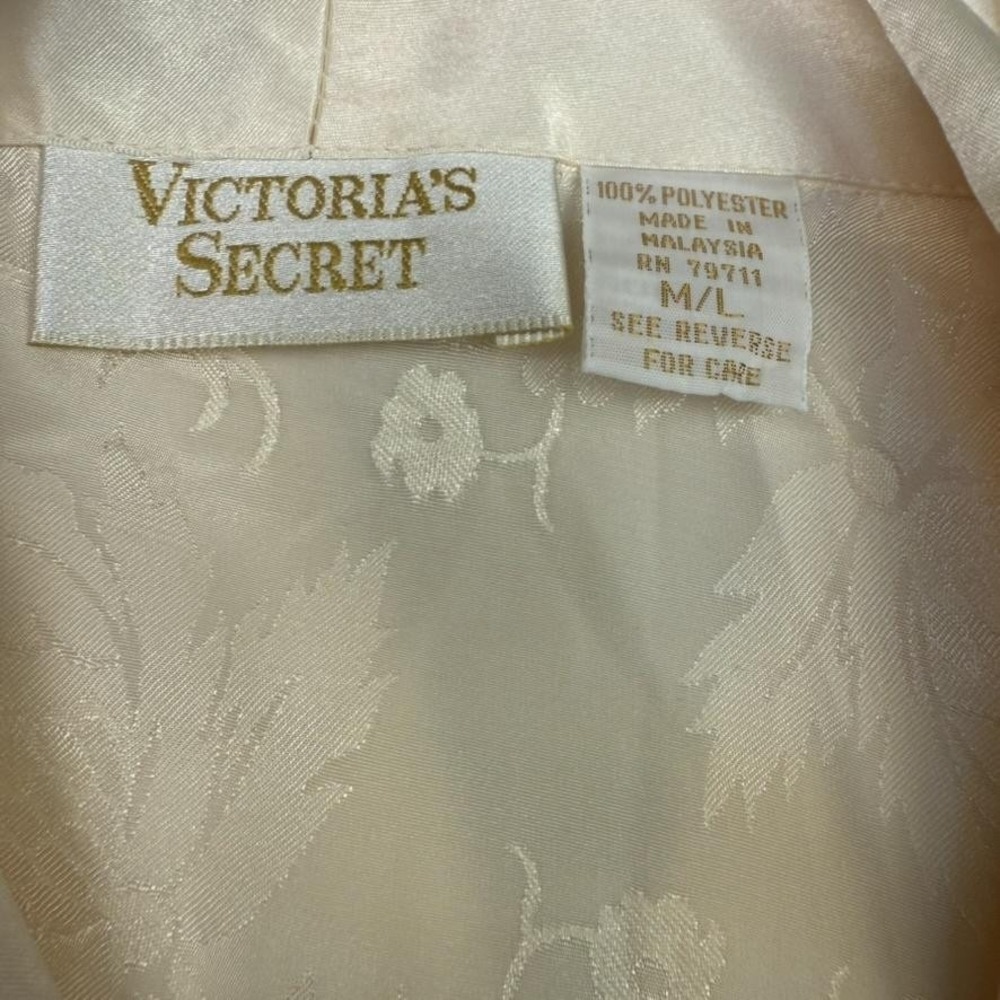 Victorias Secret Pajama Set & Robe Womens Medium Ivory Satin Jacquard Floral M - Picture 5 of 13